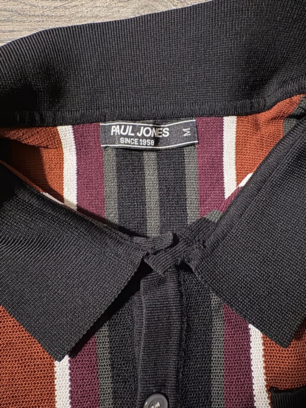 Striped Button-Up Polo in Rust and Black - Picture 3 of 4